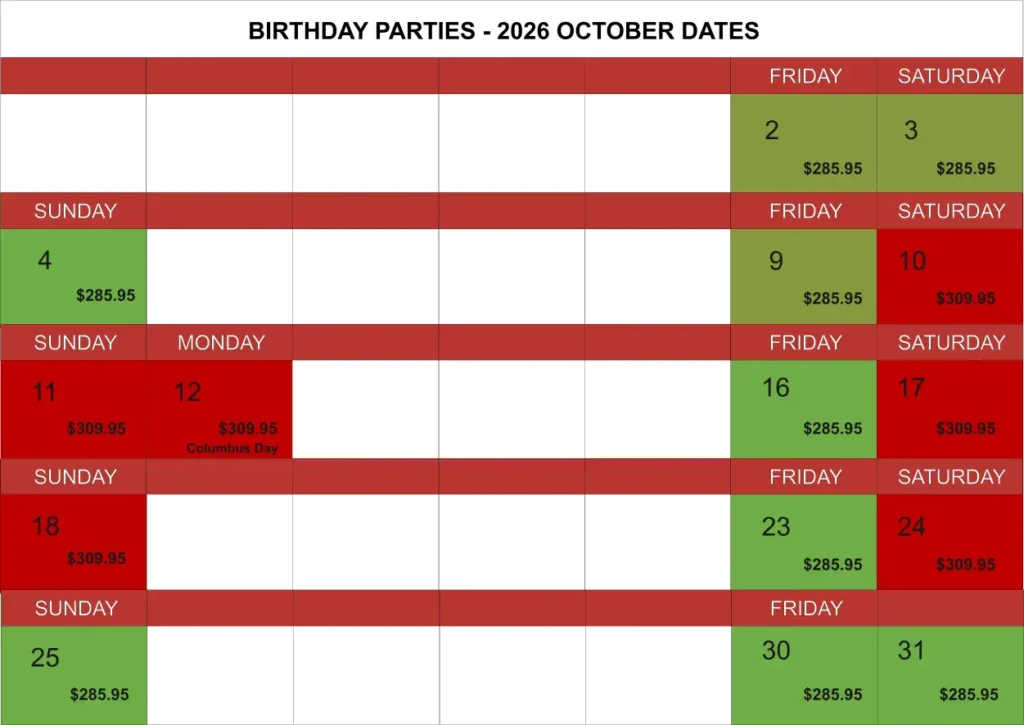Birthday Parties October 2026